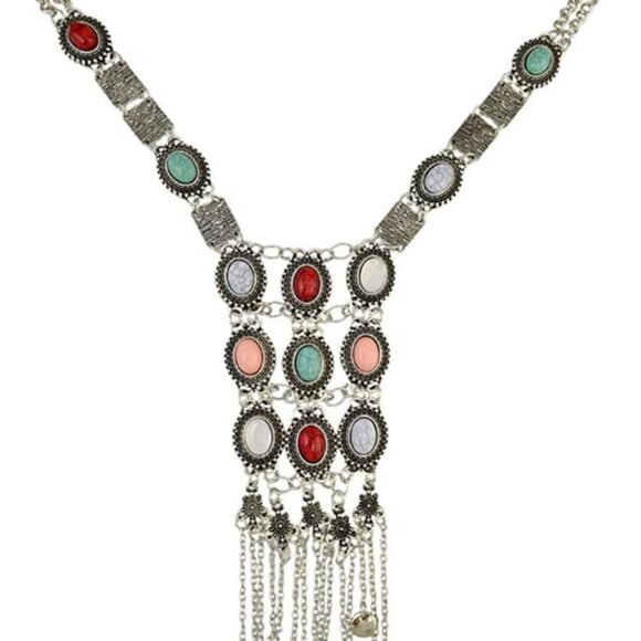 Turquoise Long Boho Bohemian Statement Ethnic Tribal Necklace for Women Vintage - Picture 6 of 7